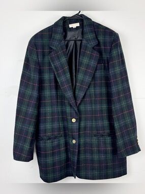 Brooks Brothers Navy Green Plaid Wool Blazer Preppy Academia Jacket Sz 14
